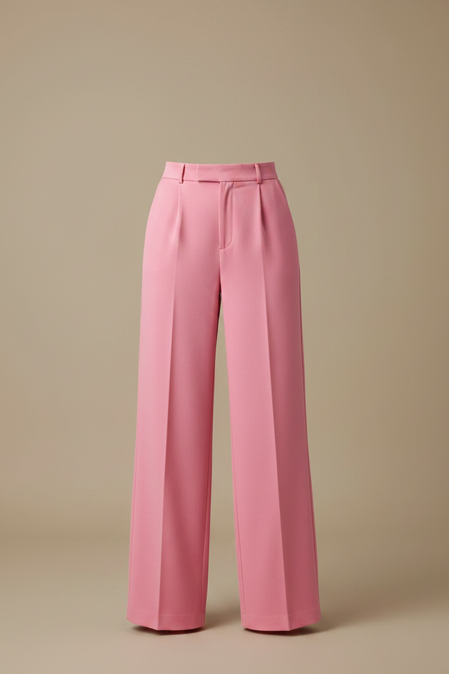 Pantalon Chino Rose Vif Taille Haute Ample Élégant - Gabardine - vue 3