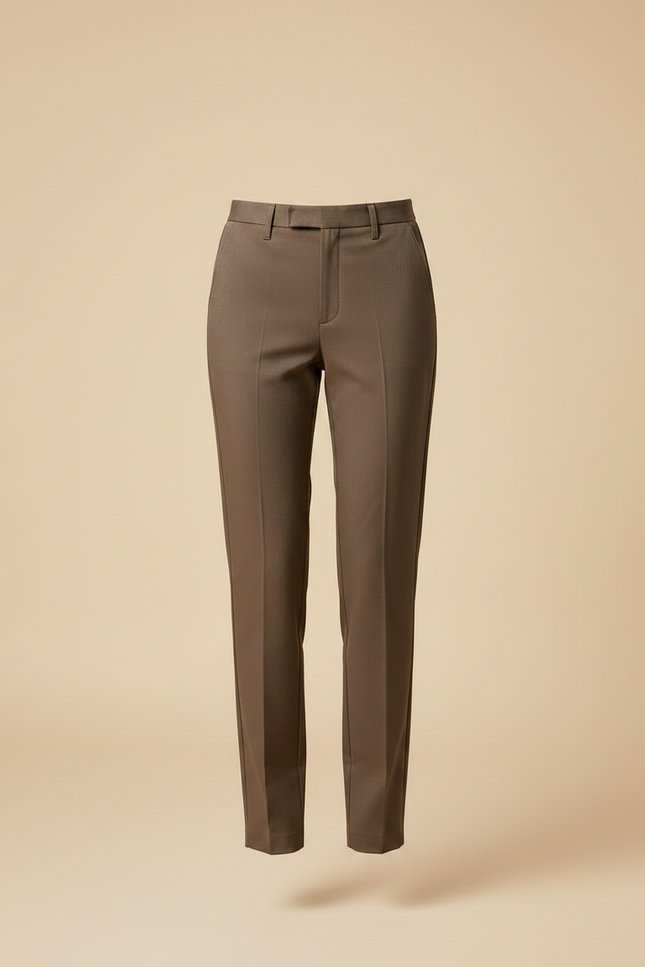 Pantalon Chino Marron Taille Haute Élégant Slim Femme - Gabardine - vue 3