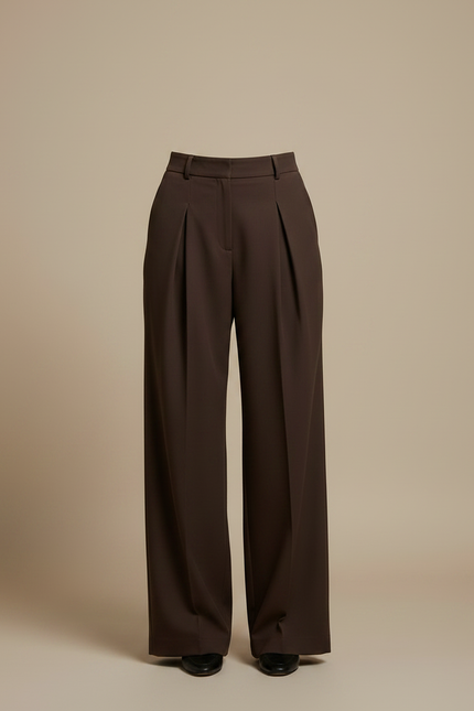 Pantalon Chino Marron Ample Plissé Fluide Femme - Polyester - vue 3