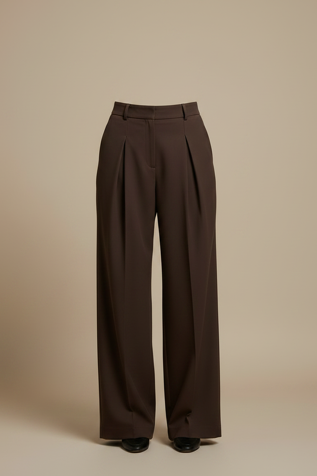 Pantalon Chino Marron Ample Plissé Fluide Femme - Polyester - vue 3