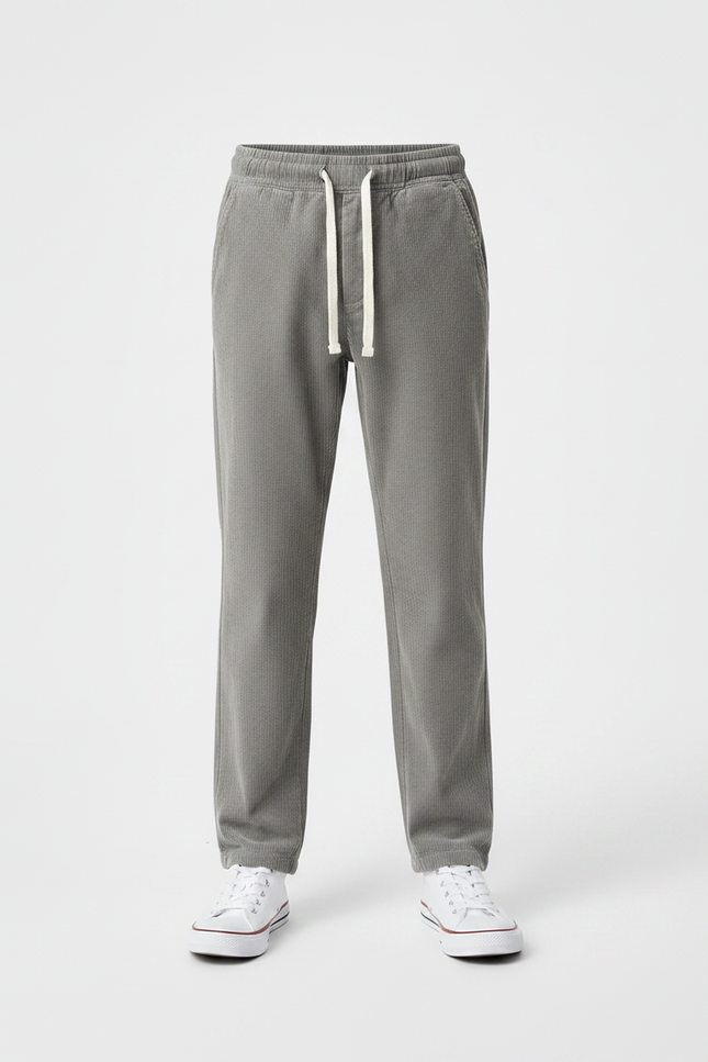 Pantalon Chino Garçon Gris Droit Velours Côtelé - Cordé - vue 3