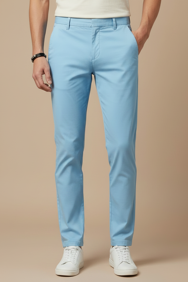 Pantalon Chino Bleu Ciel Coton Droit Décontracté Homme - vue 3