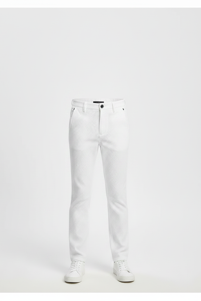 Pantalon Chino Blanc Texturé Slim Garçon Élégant - Maille - vue 3