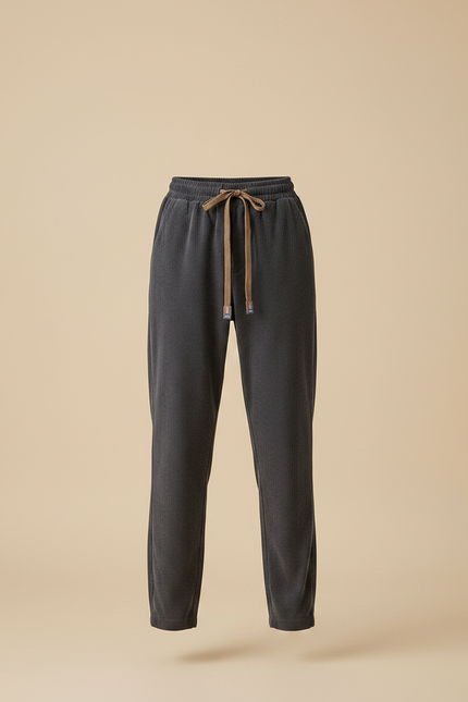 Pantalon Chino Côtelé Gris Droit Décontracté Femme - Cordé - vue 3