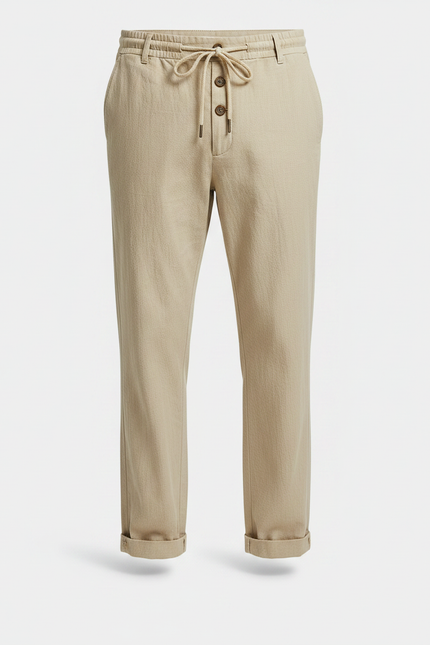 Pantalon Chino Beige Cordon Lin Ample Homme - vue 3