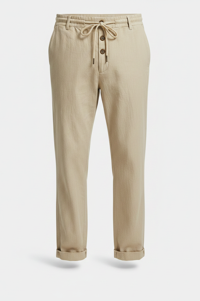 Pantalon Chino Beige Cordon Lin Ample Homme - vue 3