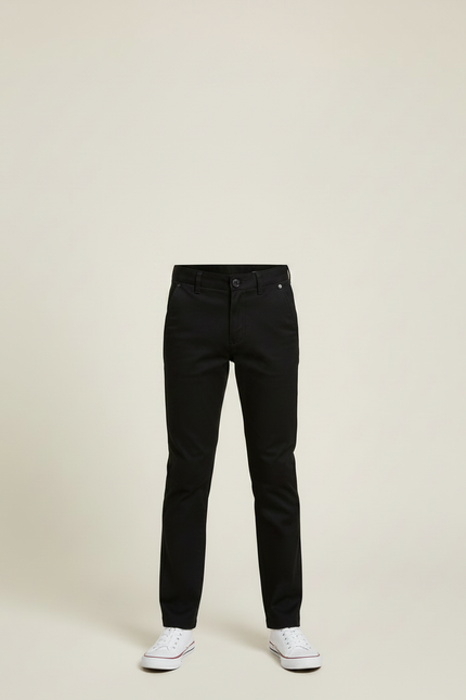 Pantalon Chino Noir Coton Coupe Droite Garçon - vue 3