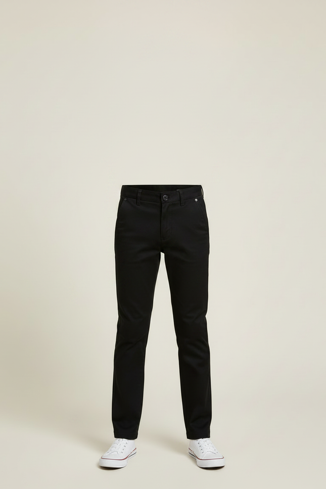 Pantalon Chino Noir Coton Coupe Droite Garçon - vue 3