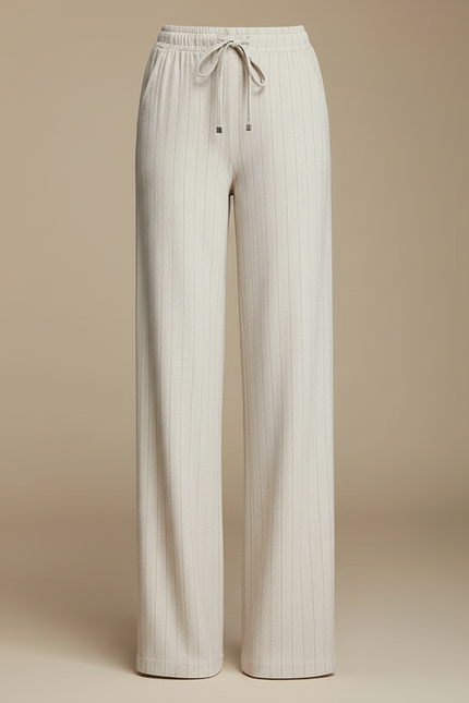 Pantalon Chino Beige Rayé Fluide Ample Décontracté - Maille - vue 3