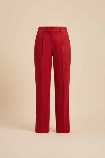Pantalon Chino Rouge Taille Haute Droit Élégant Femme - Gabardine - vue 3
