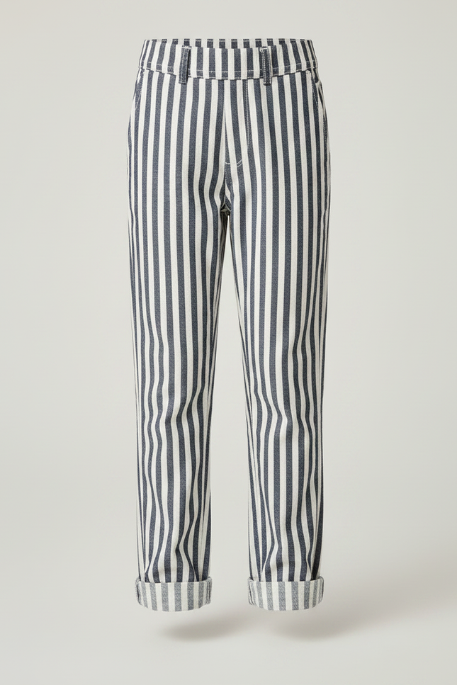 Pantalon Chino Rayé Noir Blanc Décontracté Enfant Coton - Imprimé - vue 3