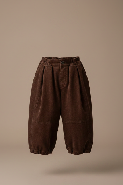 Pantalon Chino Marron Ample Côtelé Rétro Enfant - Cordé - vue 3