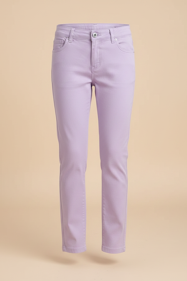 Pantalon Chino Lilas Coton Slim Fille Uni - Violet - vue 3