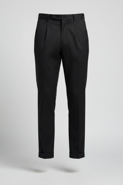 Pantalon Chino Noir Plissé Coupe Droite Élégant Homme - Gabardine - vue 3