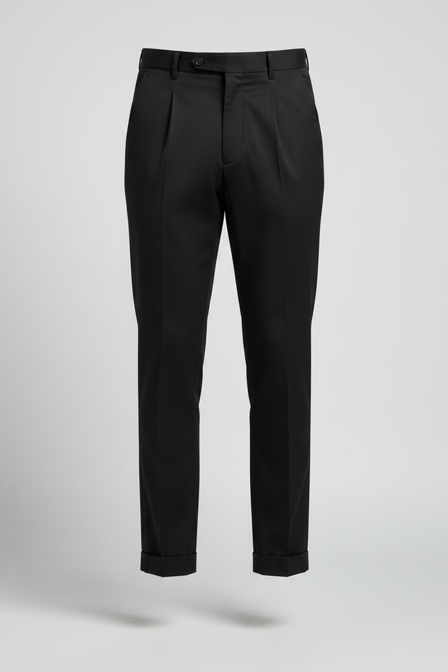 Pantalon Chino Noir Plissé Coupe Droite Élégant Homme - Gabardine - vue 3