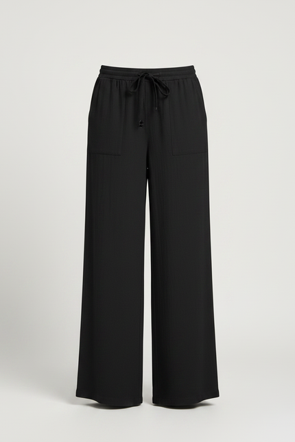 Pantalon Chino Noir Fluide Ample Décontracté Femme - Viscose - vue 3