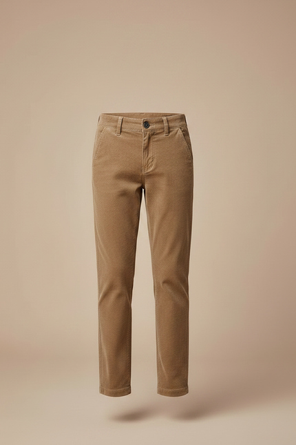 Pantalon Chino Velours Côtelé Marron Coupe Droite Garçon - Camel Cordé - vue 3