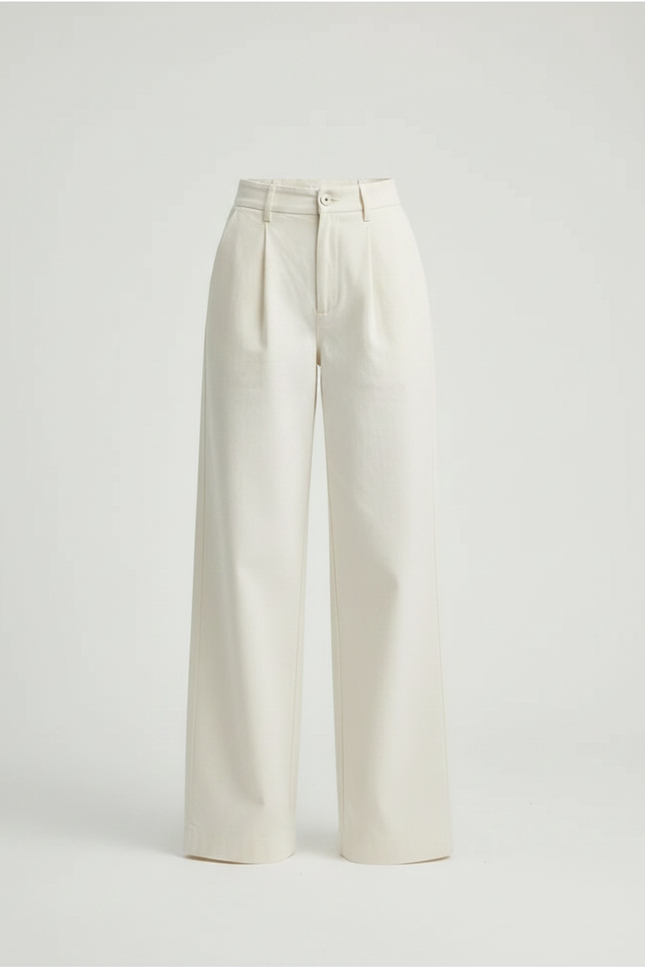 Pantalon Chino Beige Ample Coton Plissé Femme - vue 3