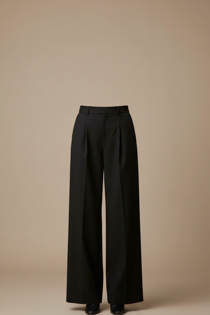 Pantalon Chino Noir Ample Fluide Élégant Ceinturé - Gabardine - vue 3