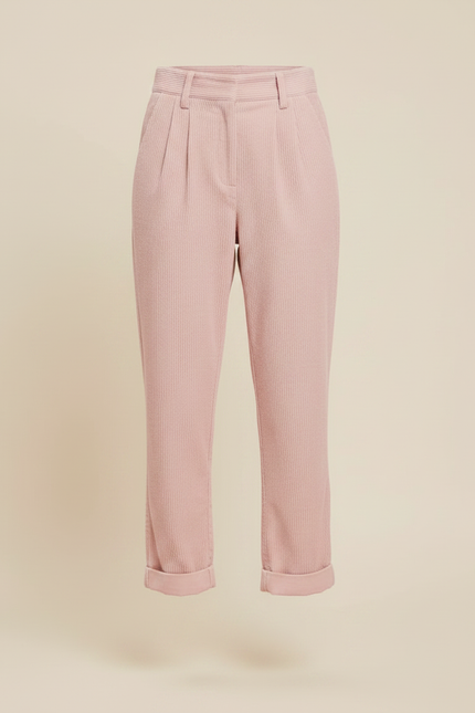 Pantalon Chino Rose Velours Côtelé Plissé Droit Femme - Cordé - vue 3