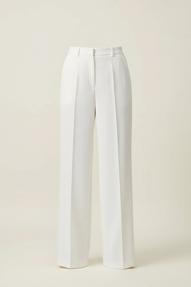 Pantalon Chino Blanc Ample Plissé Élégant Femme - Gabardine - vue 3