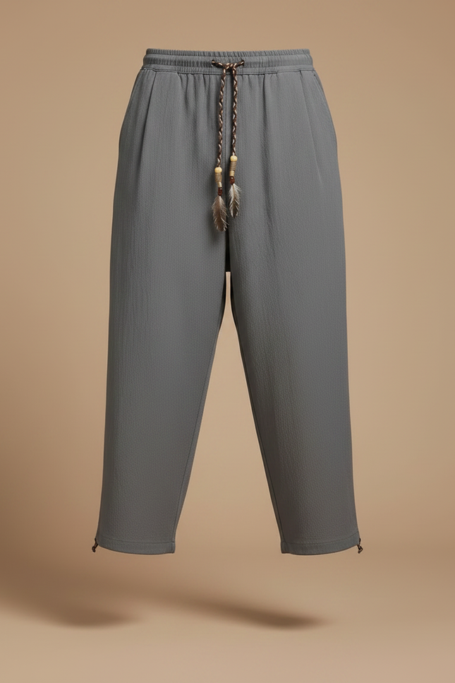 Pantalon Chino Gris Ample Léger Décontracté Homme - Lin - vue 3