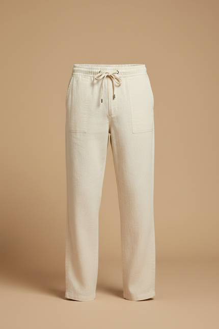 Pantalon Chino Écru Lin Cordon Ample Homme - Beige - vue 3