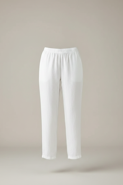 Pantalon Chino Blanc Lin Ample Décontracté Fluide - vue 3