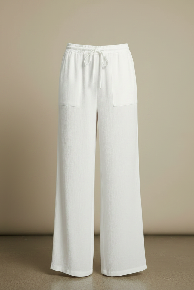 Pantalon Chino Blanc Ample Fluide Décontracté Femme - Lin - vue 3