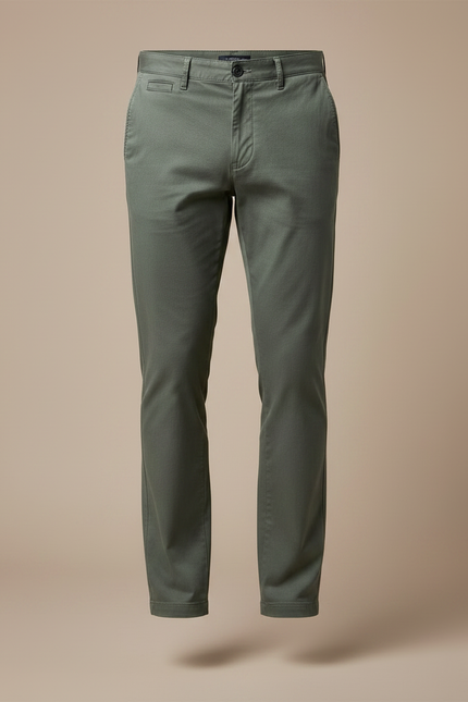 Pantalon Chino Vert Kaki Homme Coton Slim Élégant - Gabardine - vue 3