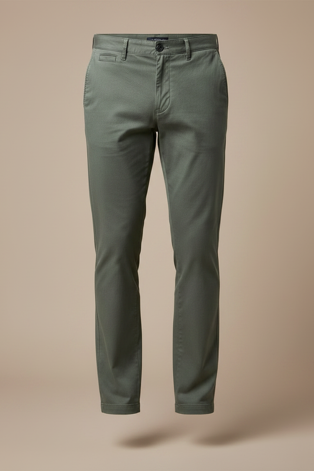 Pantalon Chino Vert Kaki Homme Coton Slim Élégant - Gabardine - vue 3