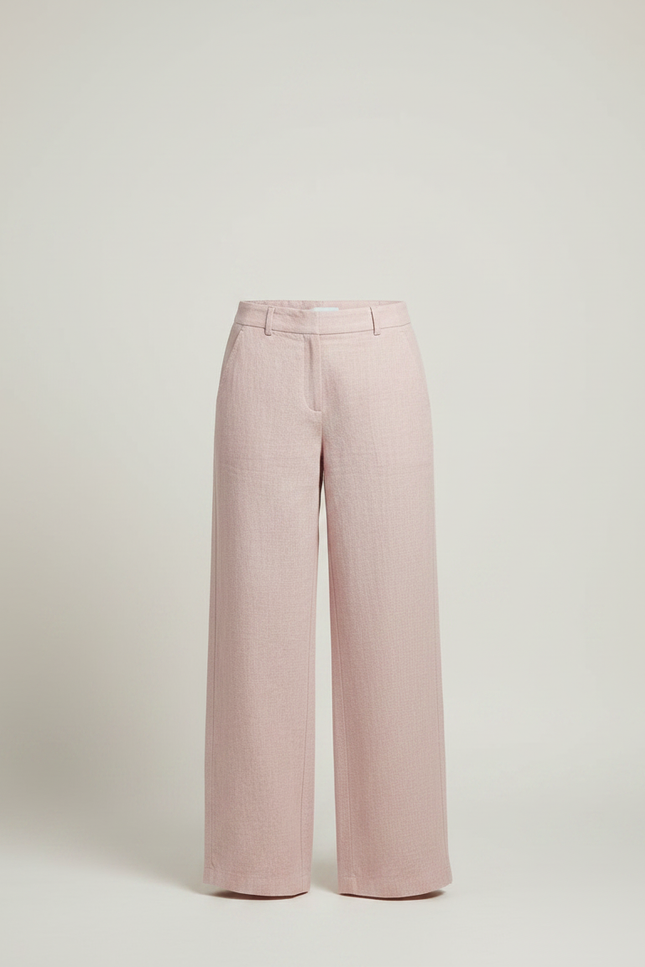 Pantalon Chino Rose Ample Lin Droit Décontracté Femme - vue 3