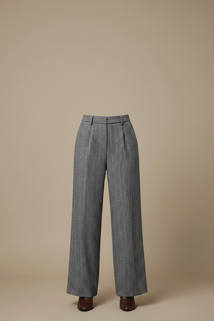 Pantalon Chino Gris Ample Motif Chevrons Femme - Tweed - vue 3