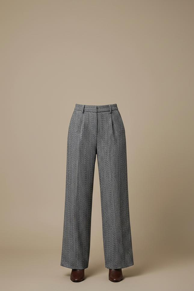 Pantalon Chino Gris Ample Motif Chevrons Femme - Tweed - vue 3