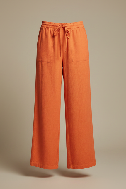 Pantalon Chino Orange Ample Fluide Décontracté Femme - Lin - vue 3