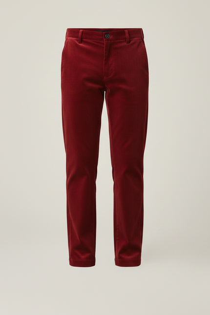 Pantalon Chino Velours Rouge Droit Enfant - Bordeaux Cordé - vue 3