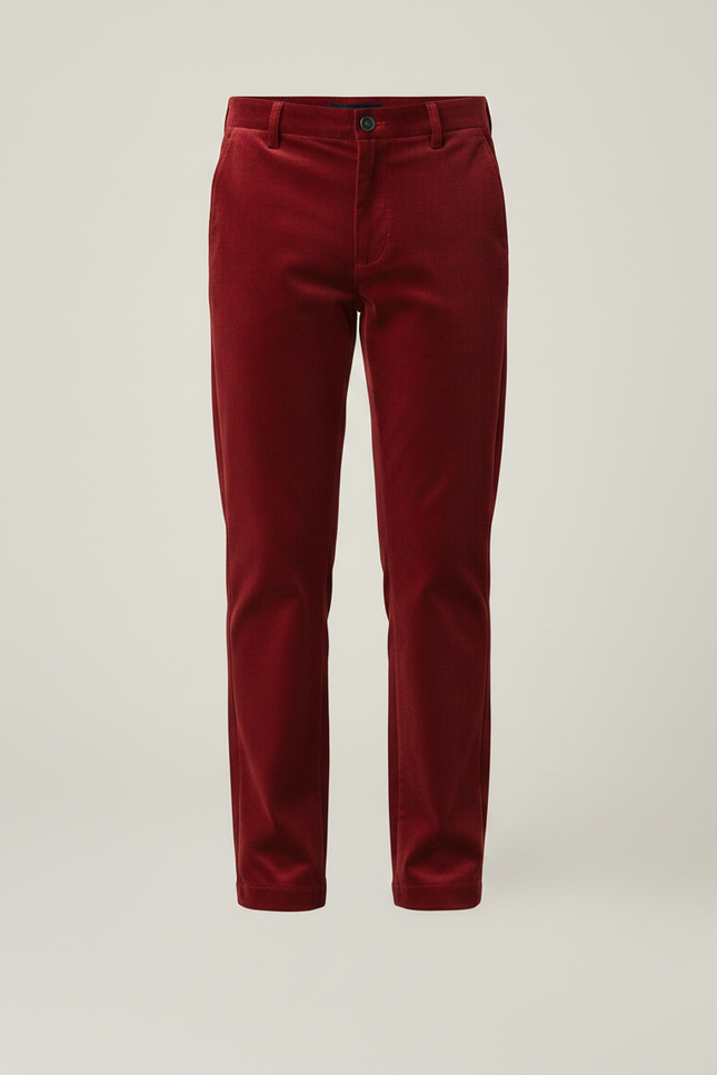 Pantalon Chino Velours Rouge Droit Enfant - Bordeaux Cordé - vue 3