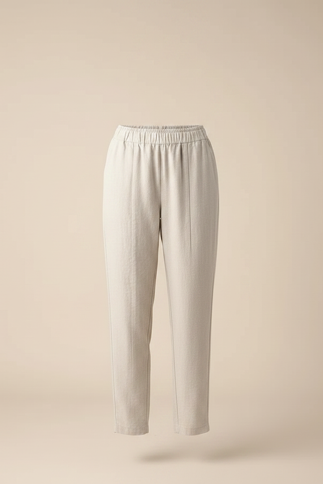 Pantalon Chino Femme Lin Coton Ample Beige Décontracté - vue 3