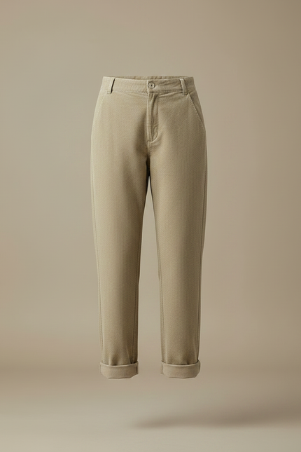 Pantalon Chino Beige Côtelé Droit Décontracté Femme - Cordé - vue 3