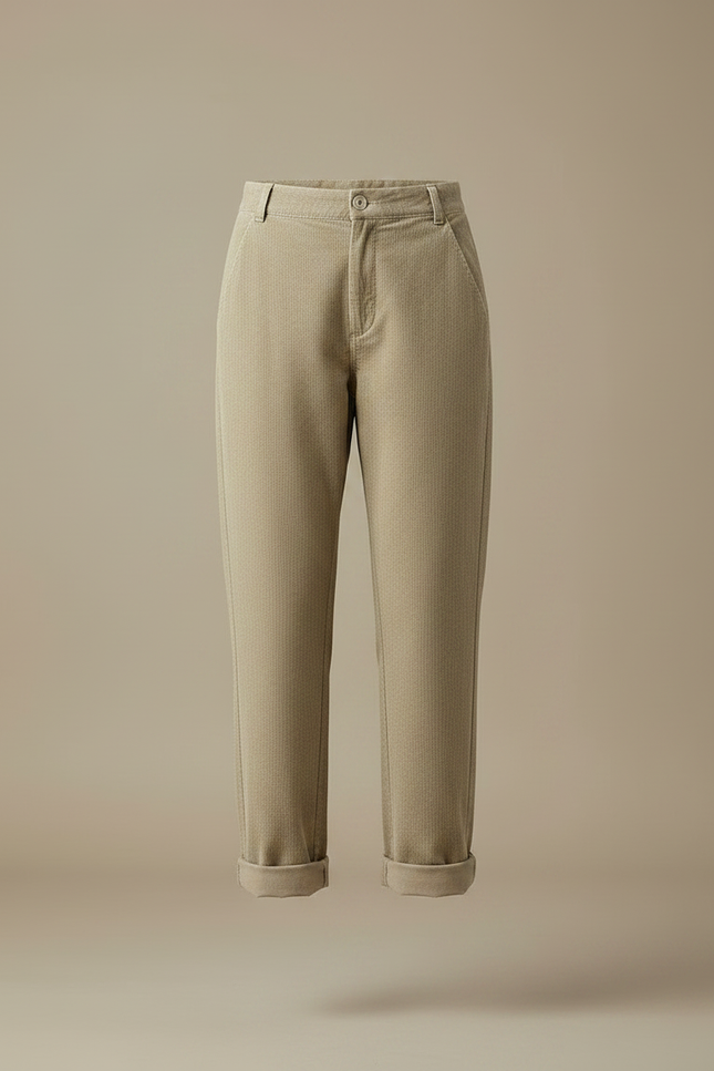 Pantalon Chino Beige Côtelé Droit Décontracté Femme - Cordé - vue 3