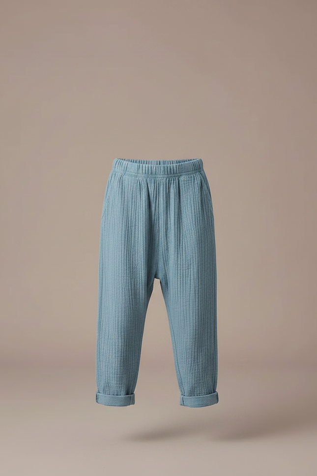 Pantalon Chino Bleu Coton Plissé Ample Enfant - vue 3