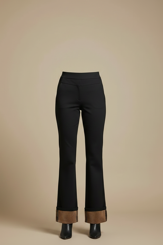 Pantalon Chino Noir Évasé Doublure Polaire Femme - Gabardine - vue 3