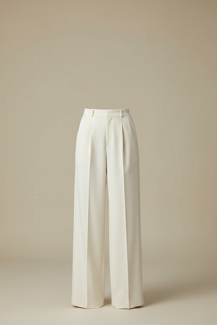 Pantalon Chino Crème Fluide Ample Droit Élégant - Beige Polyester - vue 3