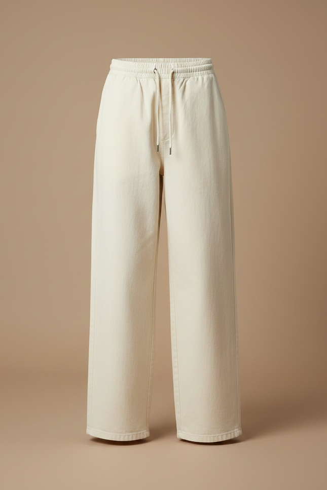 Pantalon Chino Crème Ample Cordon Décontracté Femme - Beige Coton - vue 3