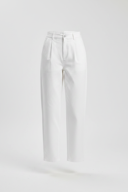 Pantalon Chino Blanc Ample Taille Haute Femme - Gabardine - vue 3