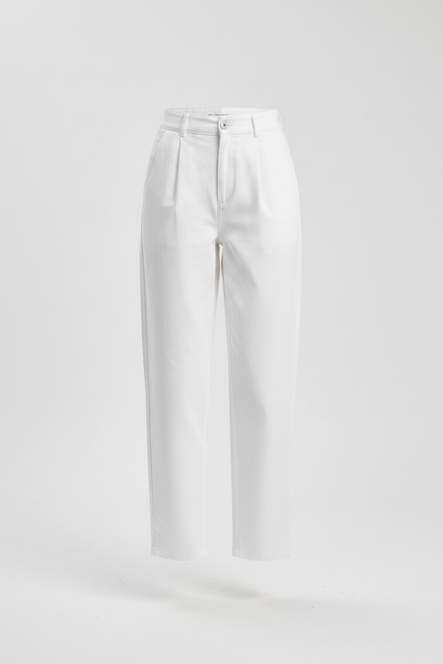 Pantalon Chino Blanc Ample Taille Haute Femme - Gabardine - vue 3