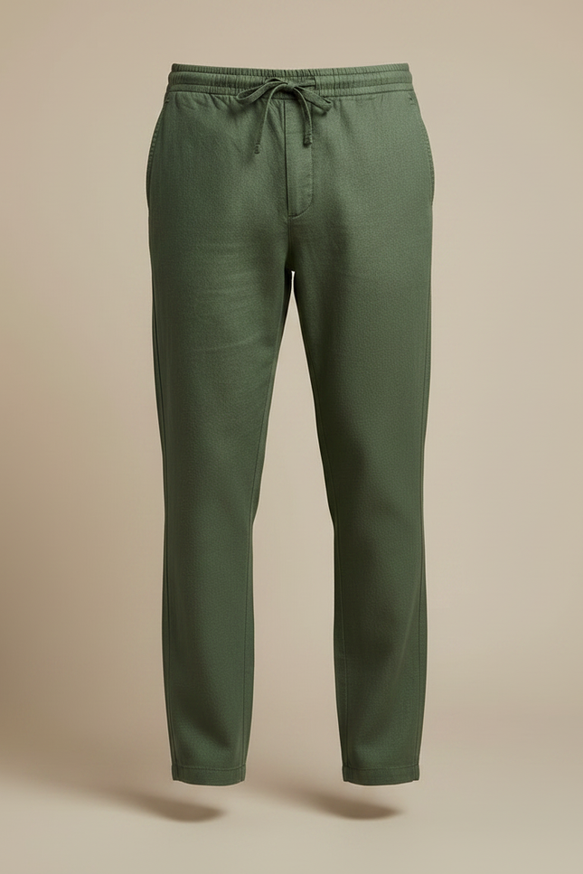 Pantalon Chino Vert Cordon Lin Ample Homme - vue 3