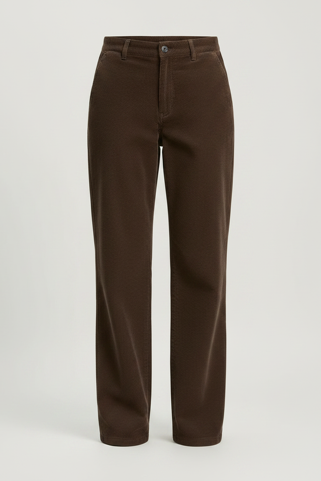 Pantalon Chino Marron Velours Côtelé Ample Femme - Cordé - vue 3
