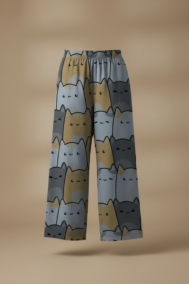Pantalon Chino Large Imprimé Chats Fluide Décontracté - Viscose - vue 3
