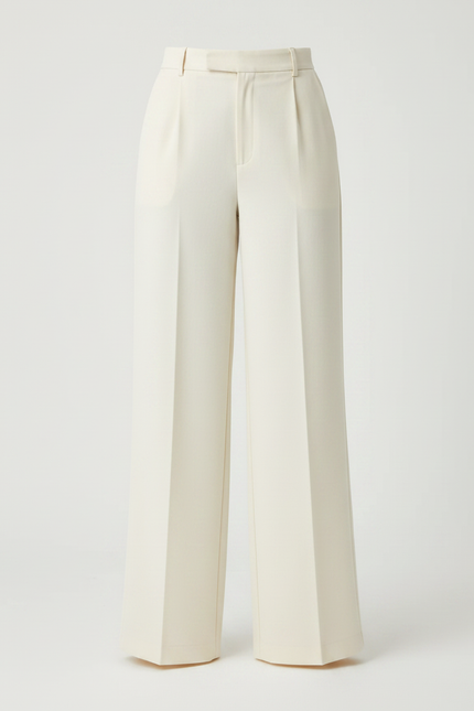 Pantalon Chino Écru Taille Haute Large Élégant - Beige Gabardine - vue 3